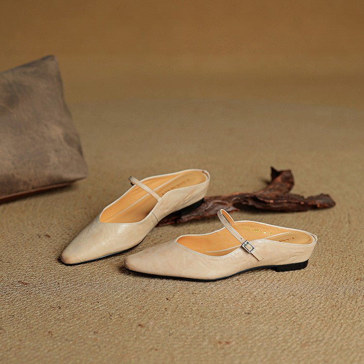 Alma | Dame Spidsnet Læder Mary Jane Mules Flade Slip-On Sko