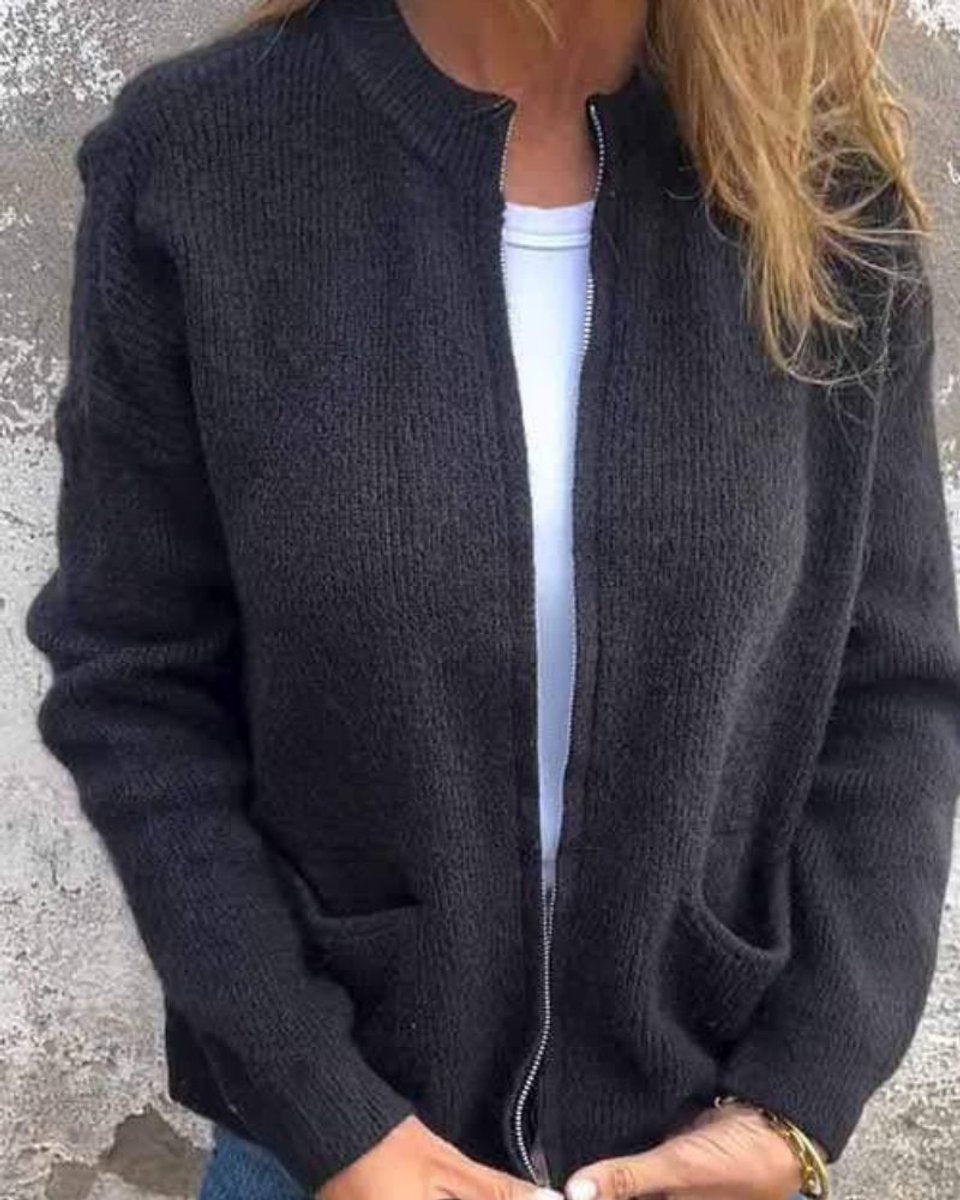 Ida | Dame Strikket Lynlås Cardigan Afslappet Pasform Lommer