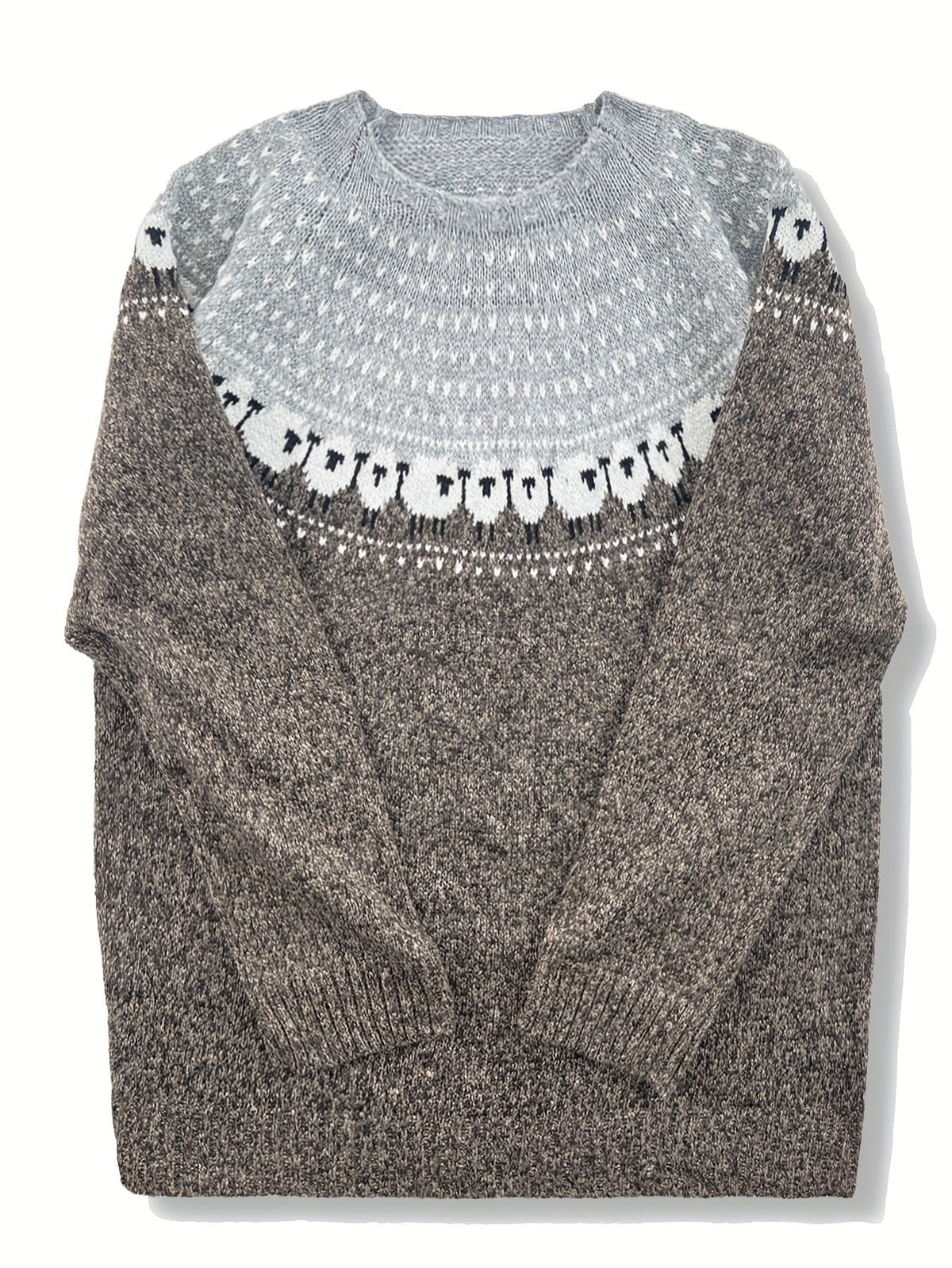 Anna | Dame Strikket Sweater med Fåre-Jacquardmønster Rundhals
