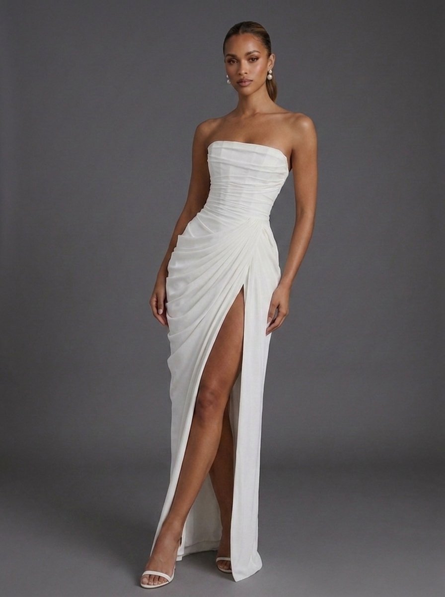 Maja | Dame Stropløs Corsage Ruched Split Maxi Bryllupsgæst Kjole