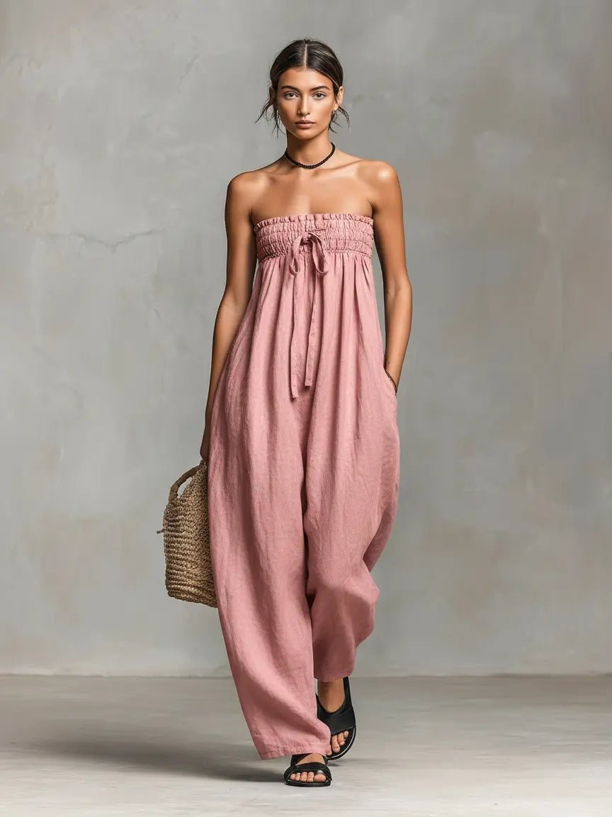 Alma | Dame Stropløs Linen Bred-Ben Jumpsuit