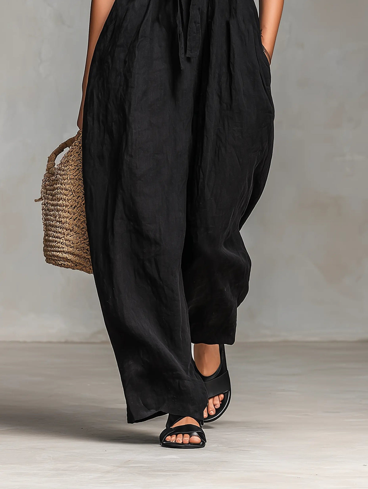 Alma | Dame Stropløs Linen Bred-Ben Jumpsuit