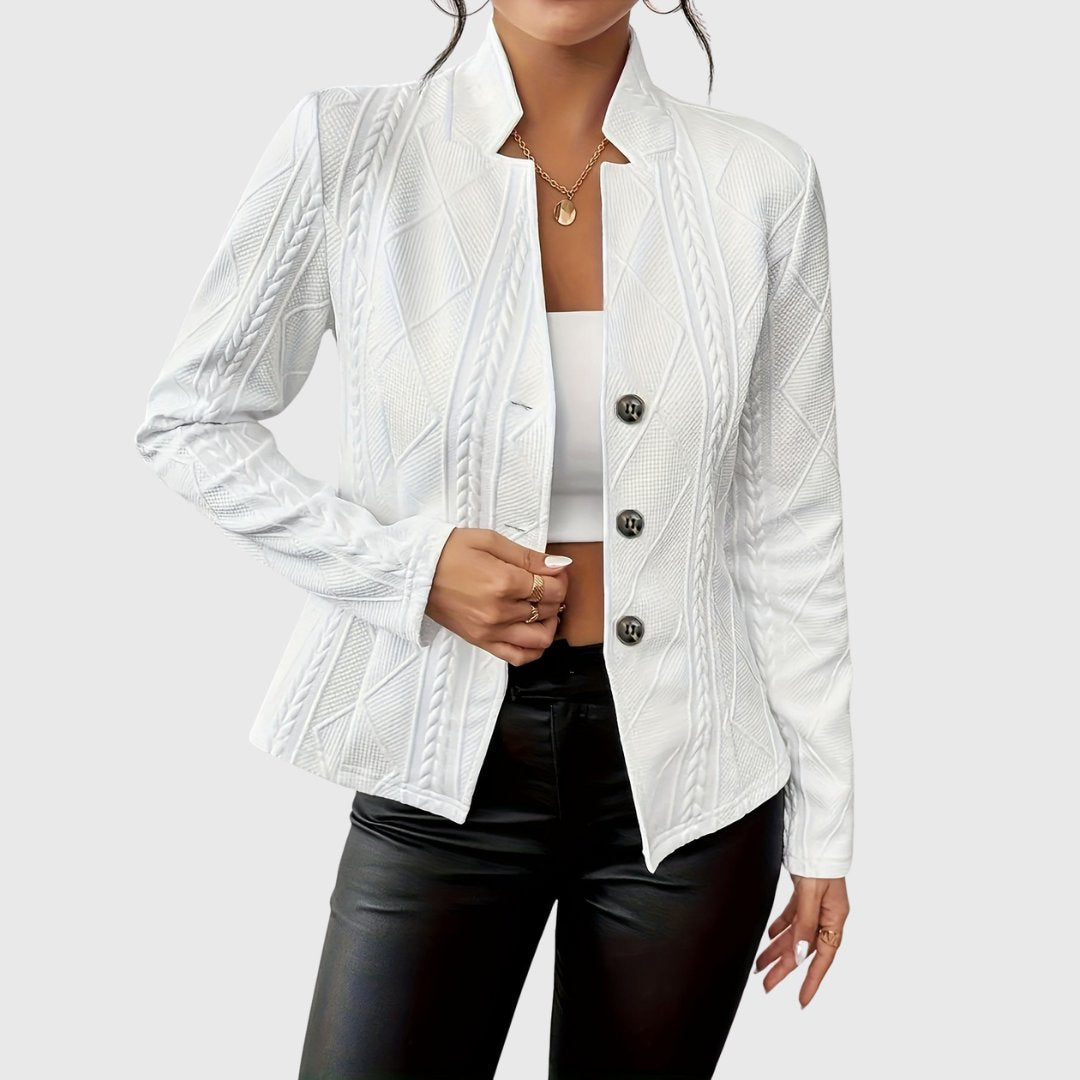 Olivia | Dame Struktureret Kabelstrikket Blazer med Knaplukning
