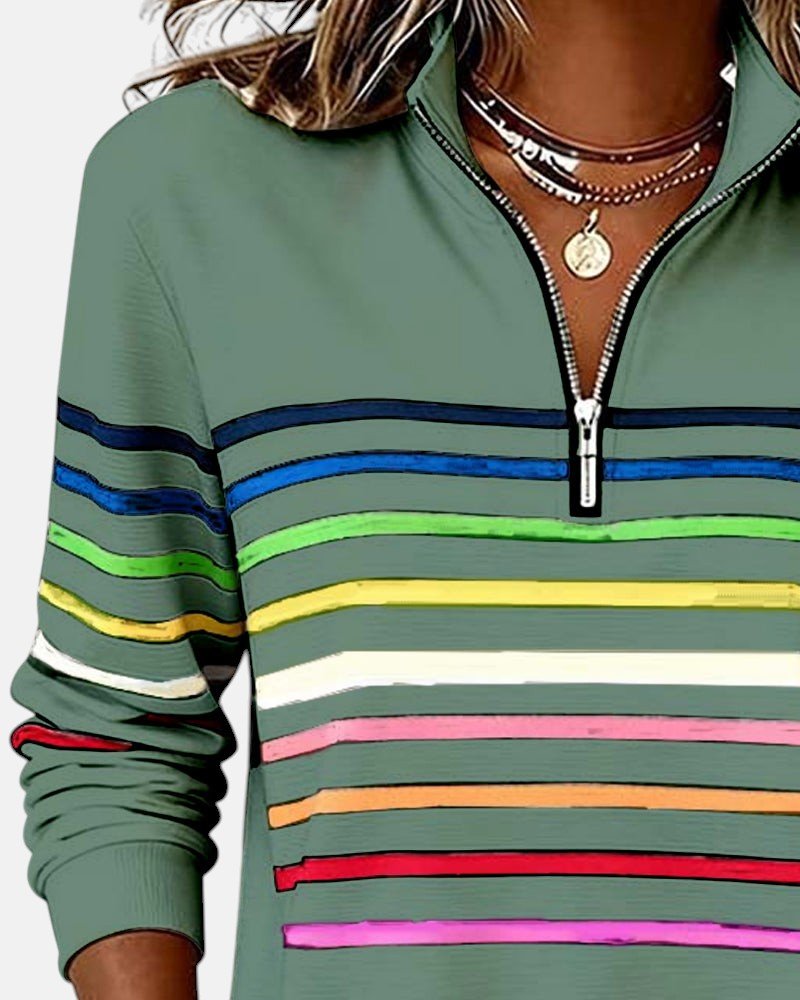 Nora | Dame Sweatshirt Regnbue Stribet Lynlås