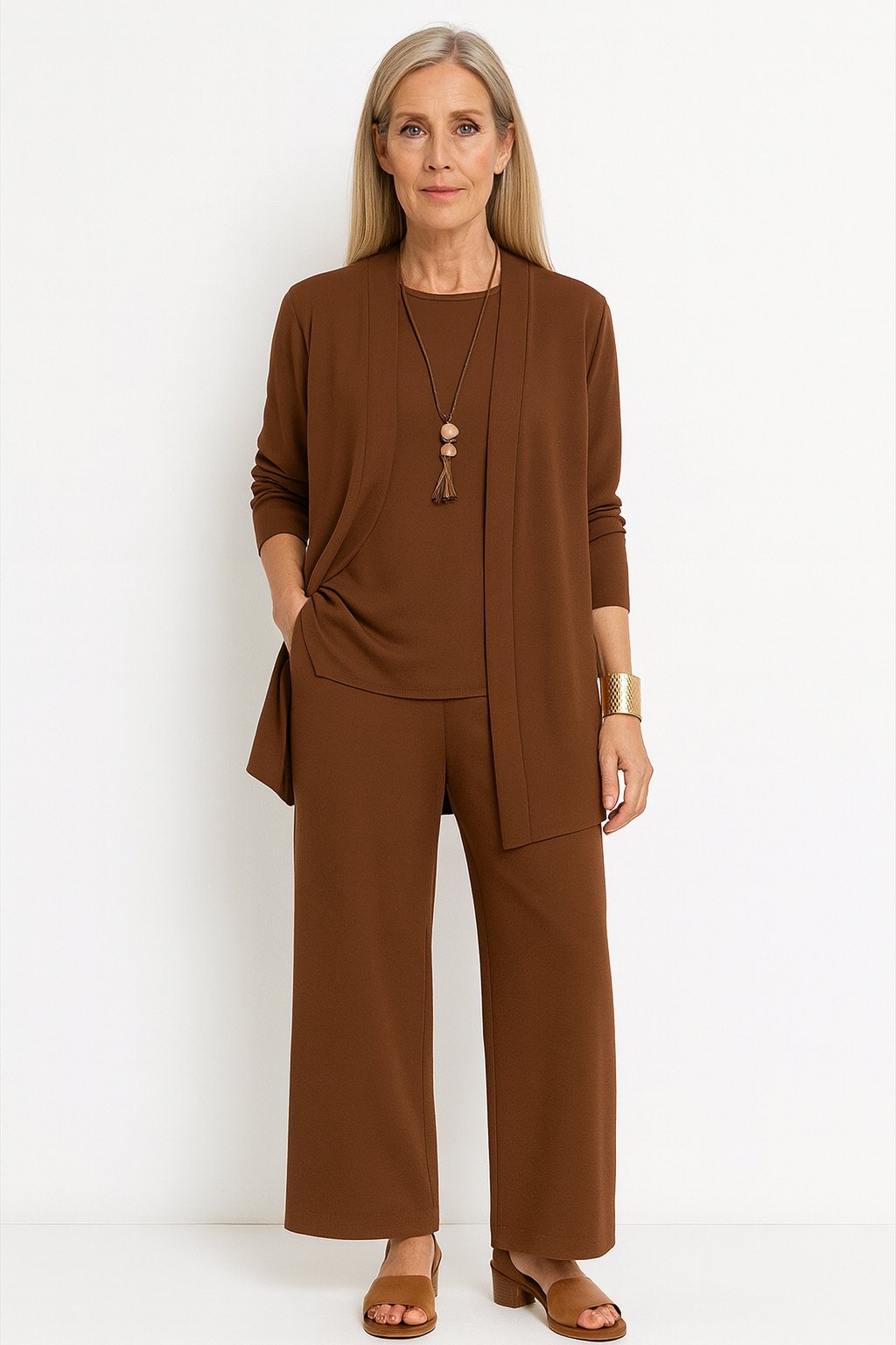 Freja | Dame Tredelt Cardigan Tank Top og Vide Bukser Sæt