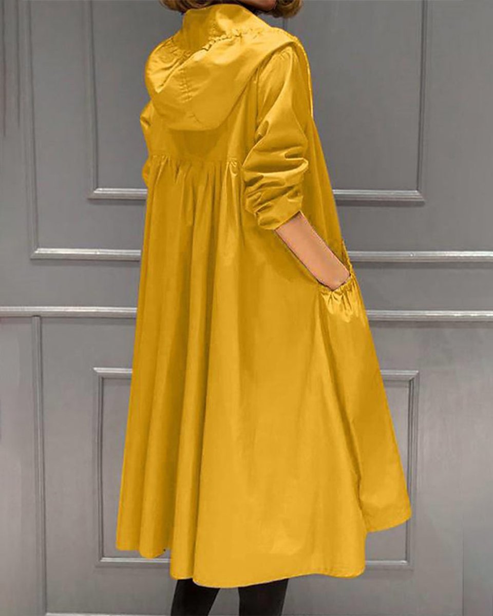 Nora | Dame Vandafvisende Hættet Lang Trench Coat Polyester