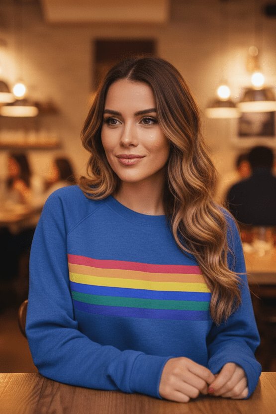 Mathilde | Dame Vintage Regnbuestripet Afslappet Sweatshirt Langærmet