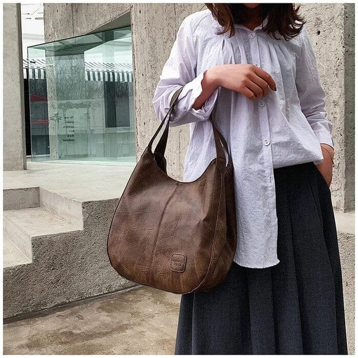 Nora | Dame Vintage Rummelig Skulderveske Blødt Læder Hobo-taske