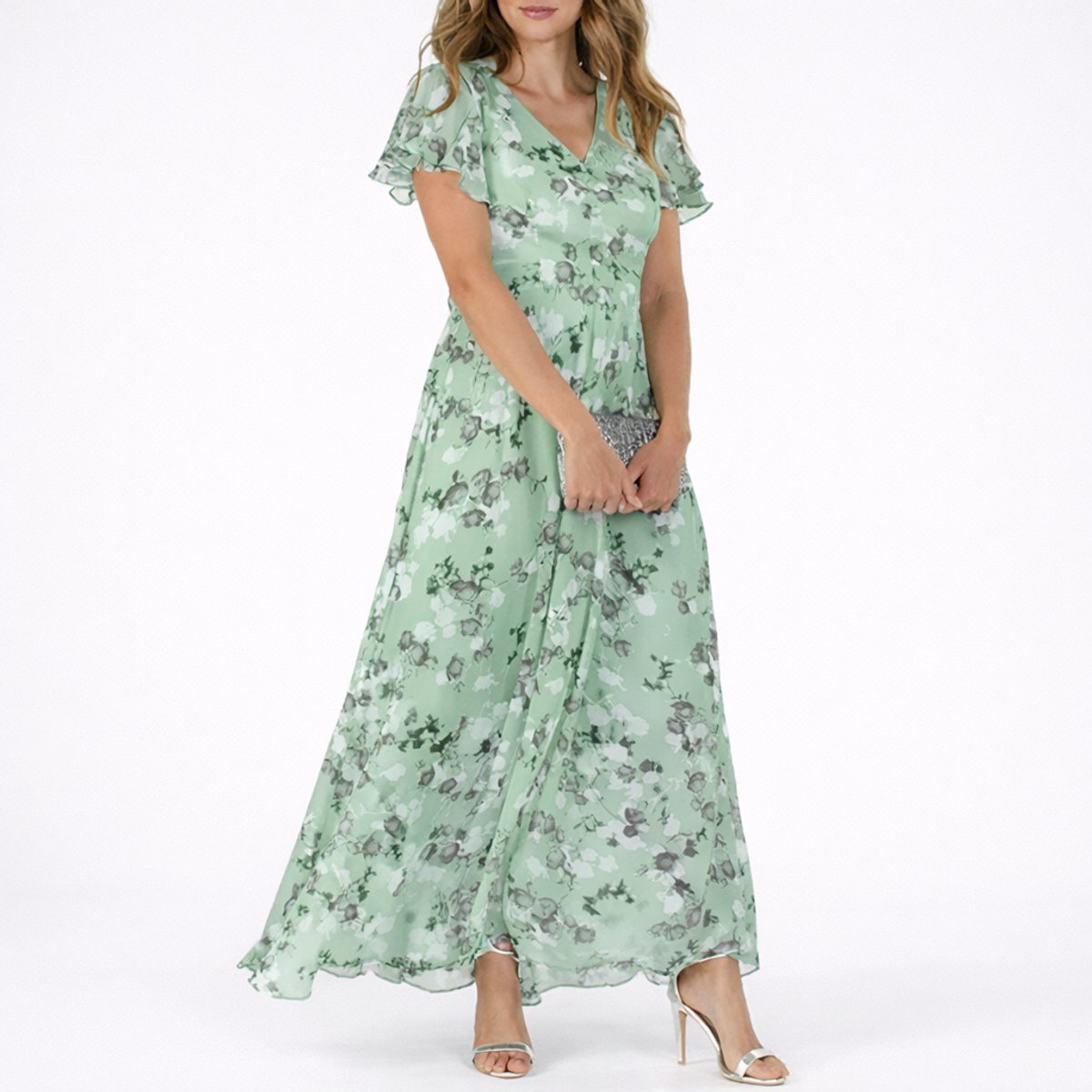 Ida | Damer Blomstret Chiffon Maxi Kjole til Efterårsbrudegæster V-hals
