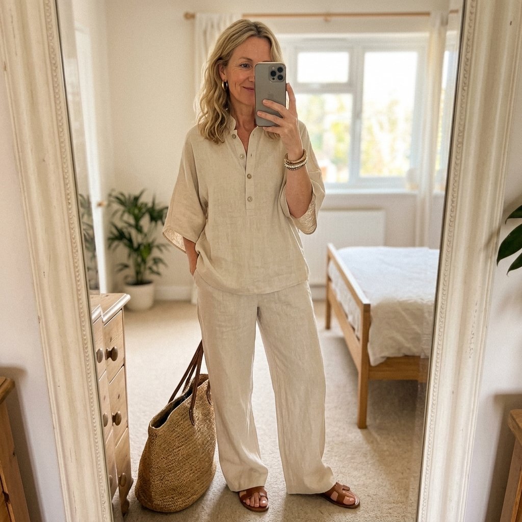 Ella | Damer Mandarin Krave Kimono Ærme Hør Sæt