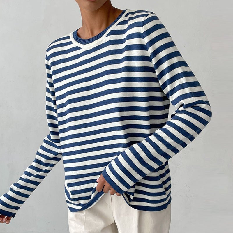 Agnes | Damer Stribet Langærmet T-Shirt med Rund Hals