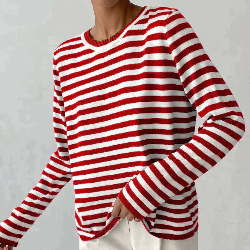 Agnes | Damer Stribet Langærmet T-Shirt med Rund Hals