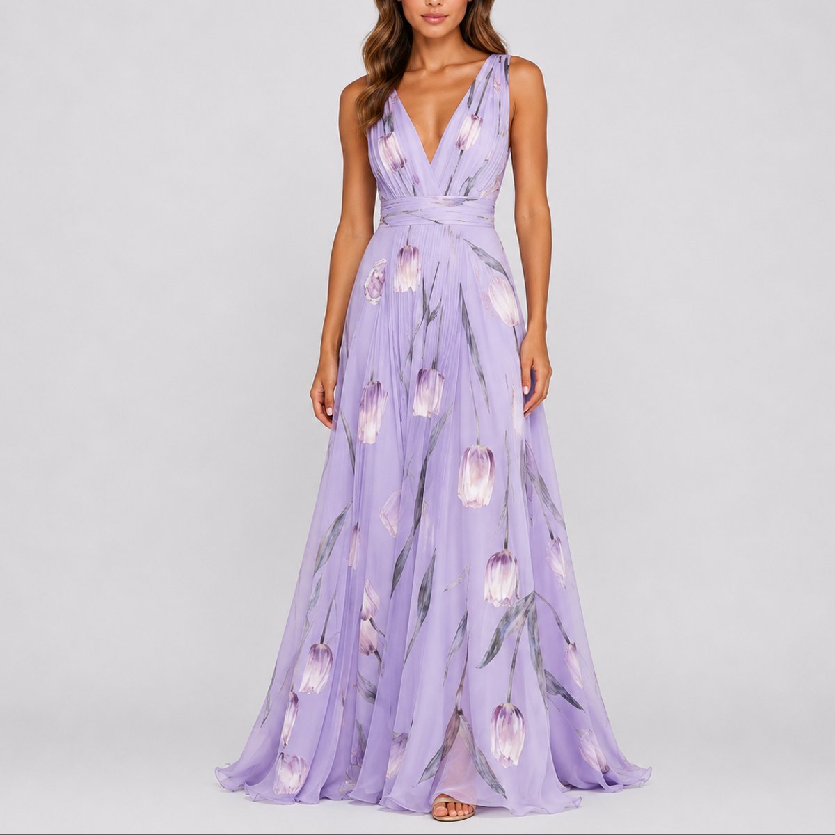 Nora | Damernes Blomstrede Chiffon Maxi Kjole til Bryllupper og Festlige Lejligheder