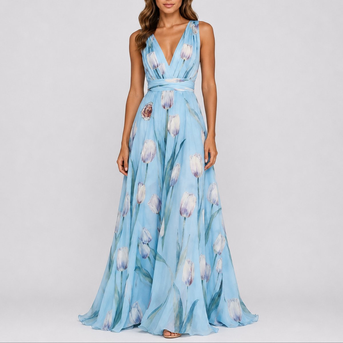 Nora | Damernes Blomstrede Chiffon Maxi Kjole til Bryllupper og Festlige Lejligheder