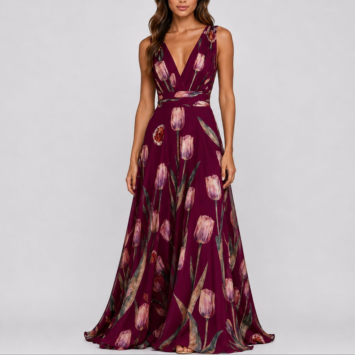Nora | Damernes Blomstrede Chiffon Maxi Kjole til Bryllupper og Festlige Lejligheder