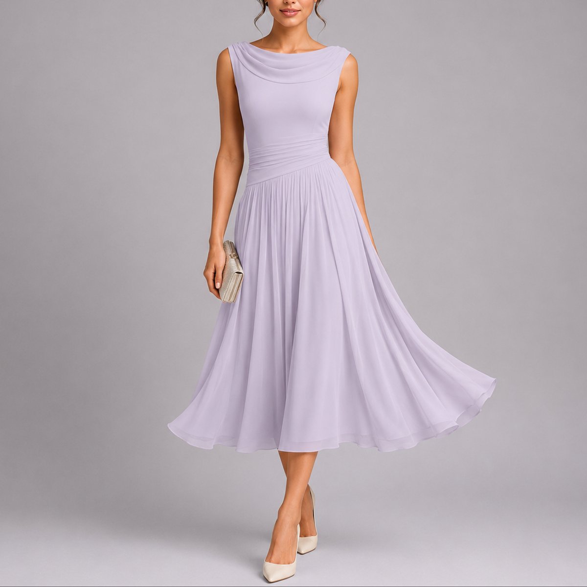 Olivia | Damernes Elegante Plisserede Midi Kjole til Efterårsbrylupper