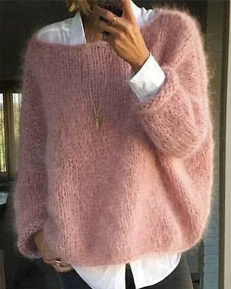 Sofia | Damernes Fluffy Strikket Oversized Rund-Hals Sweater