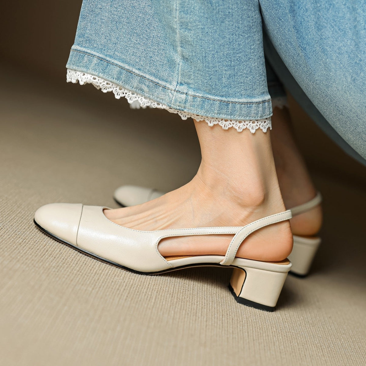 Sofia | Damernes Ægte Læder Slingback Pumps med Mandelspids