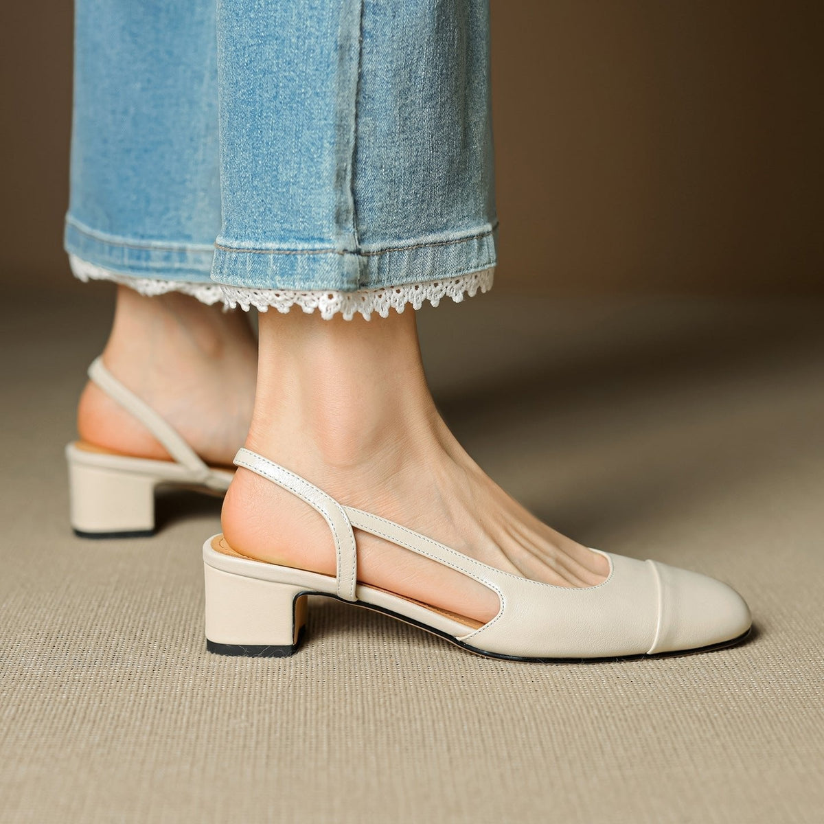 Sofia | Damernes Ægte Læder Slingback Pumps med Mandelspids