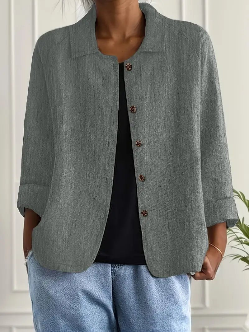 Karla | Damers Afslappet Langærmet Knaplukning Blazer Jakke