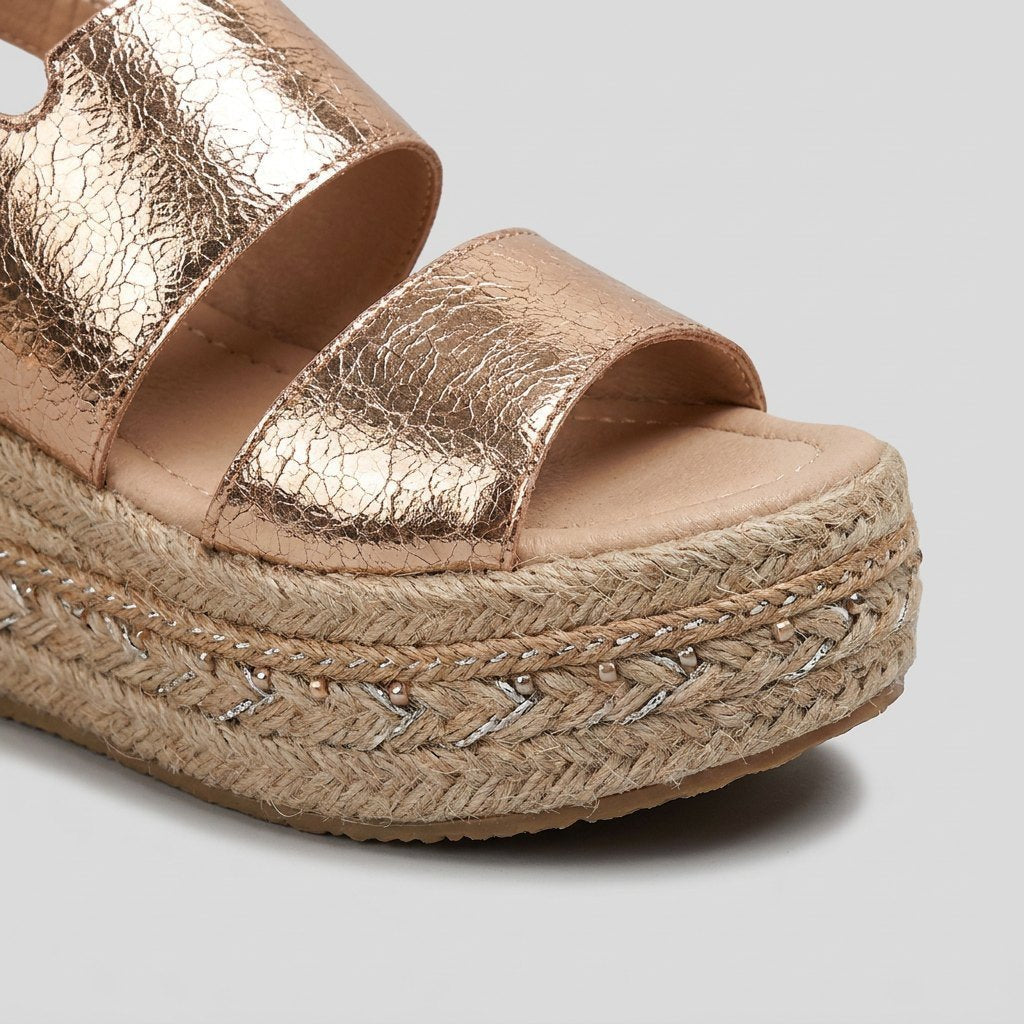 Olivia | Damers Åben-Tå Espadrille Platform Sandaler Metalskinds Spænde