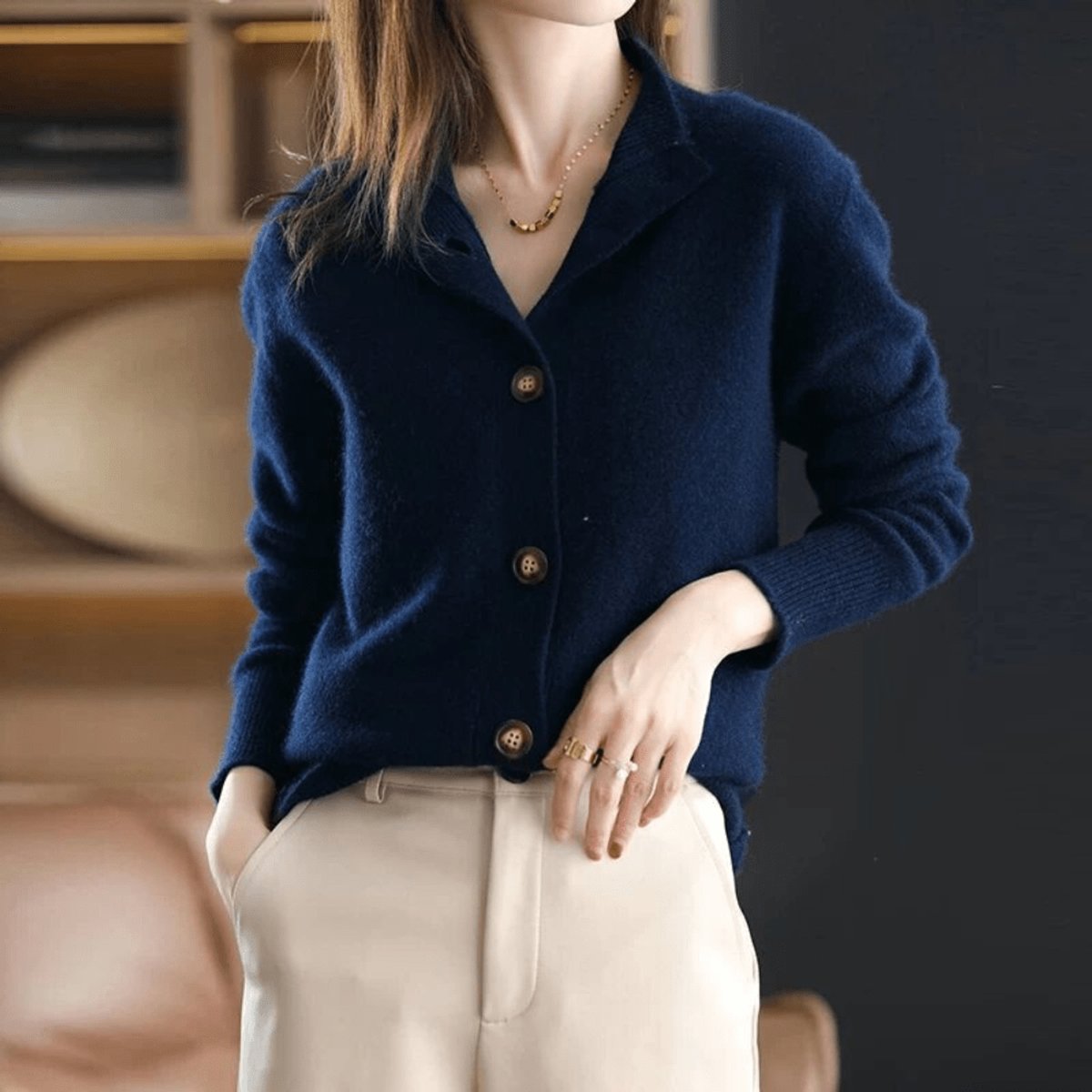 Astrid | Dames Blød Cashmere Knap-cardigan Rund Hals