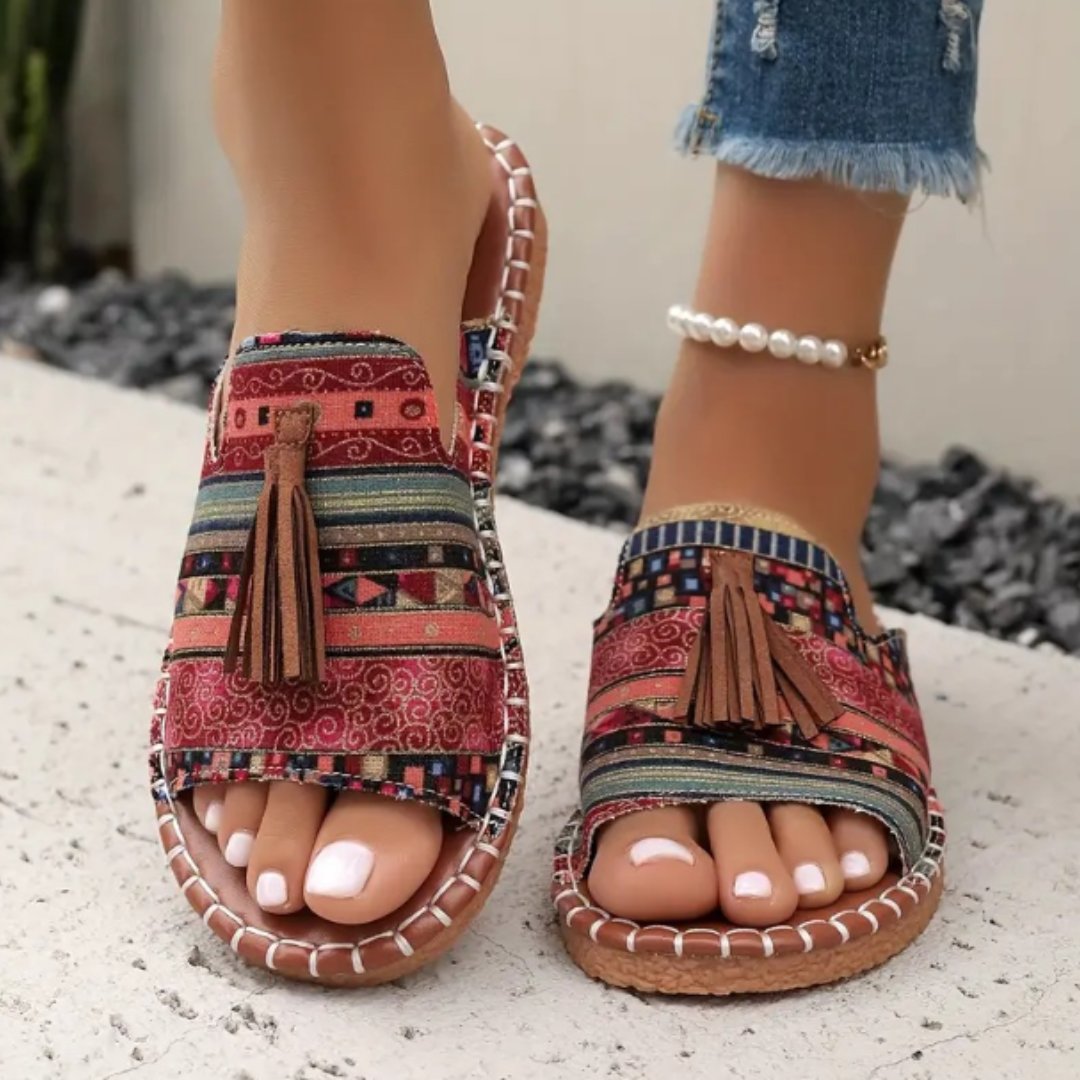 Emma | Damesandaler Bohemisk Mønster Kvast Slip-On Flade
