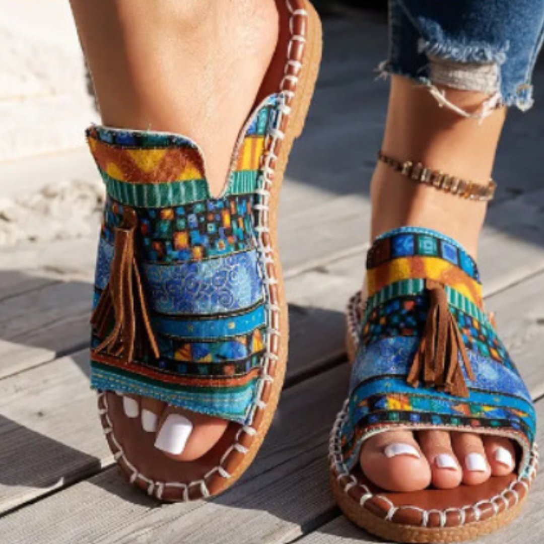 Emma | Damesandaler Bohemisk Mønster Kvast Slip-On Flade