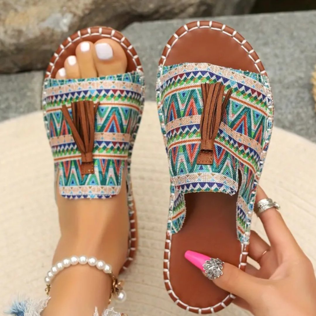 Emma | Damesandaler Bohemisk Mønster Kvast Slip-On Flade