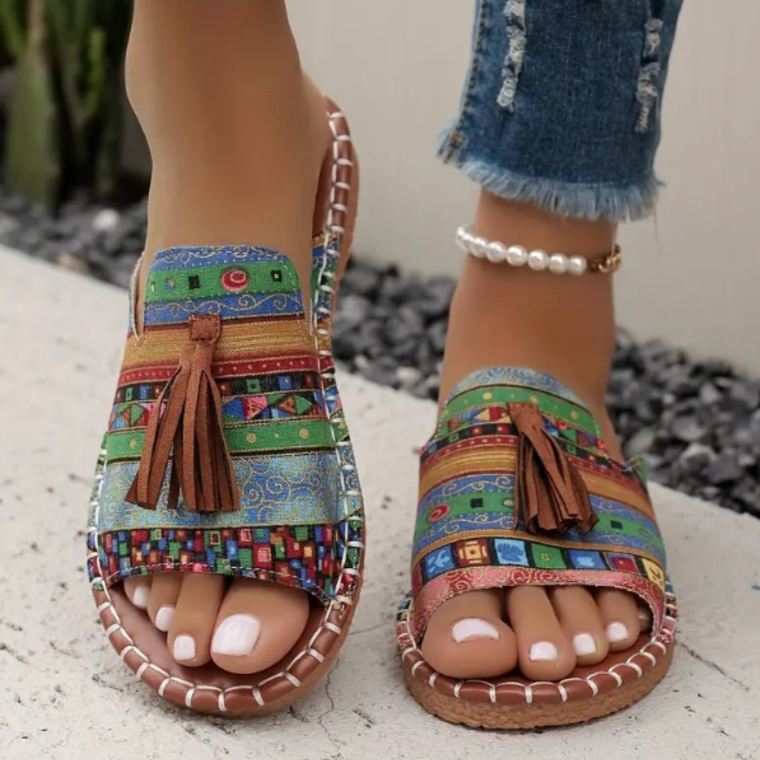 Emma | Damesandaler Bohemisk Mønster Kvast Slip-On Flade