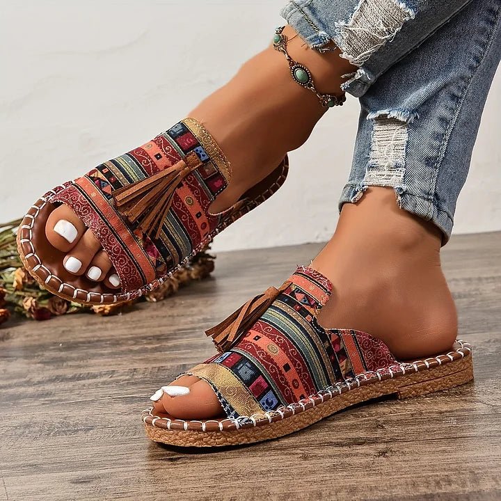 Emma | Damesandaler Bohemisk Mønster Kvast Slip-On Flade