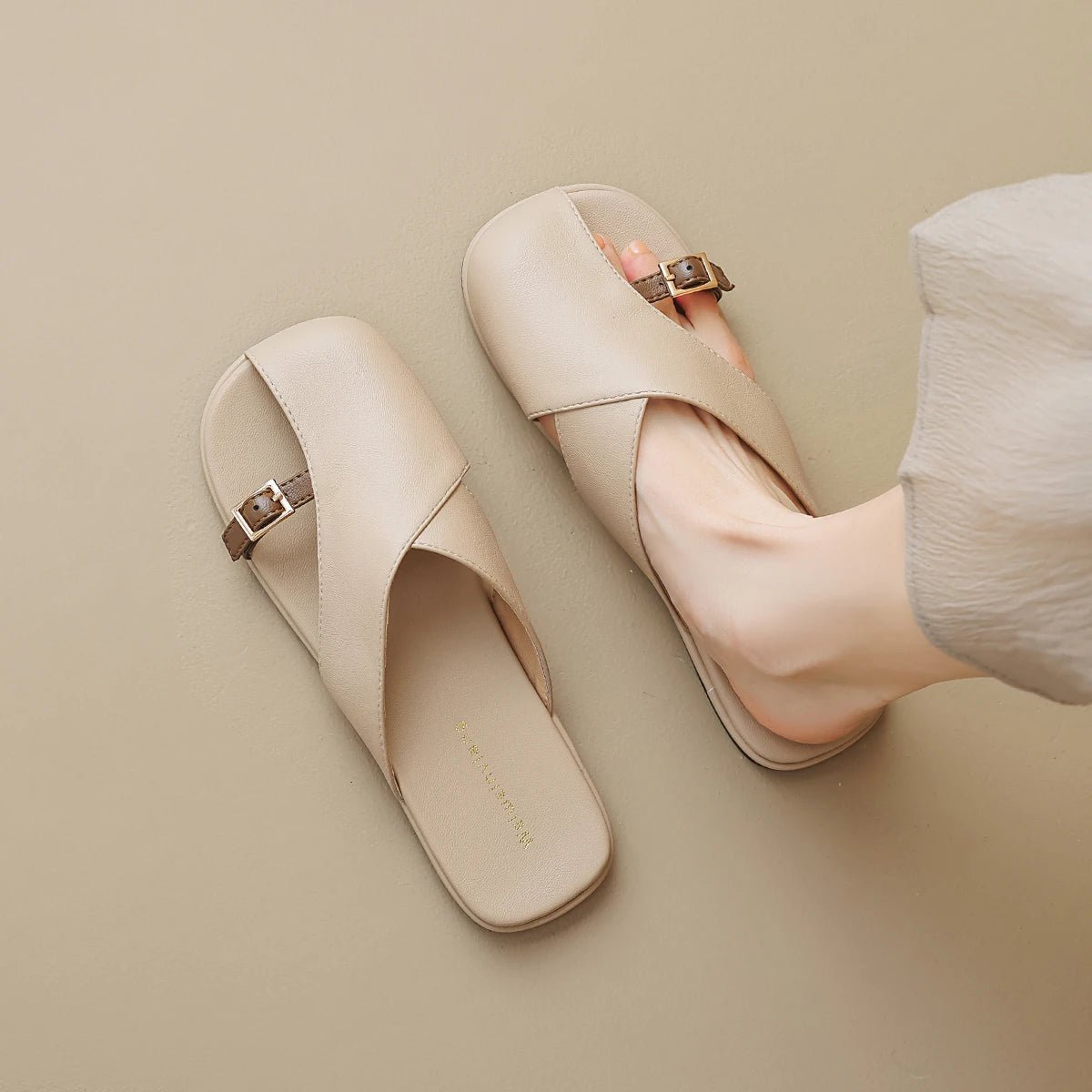 Ella | Fisherman Sandals Læder Kryds-Rem Flade Sandaler Kvinder