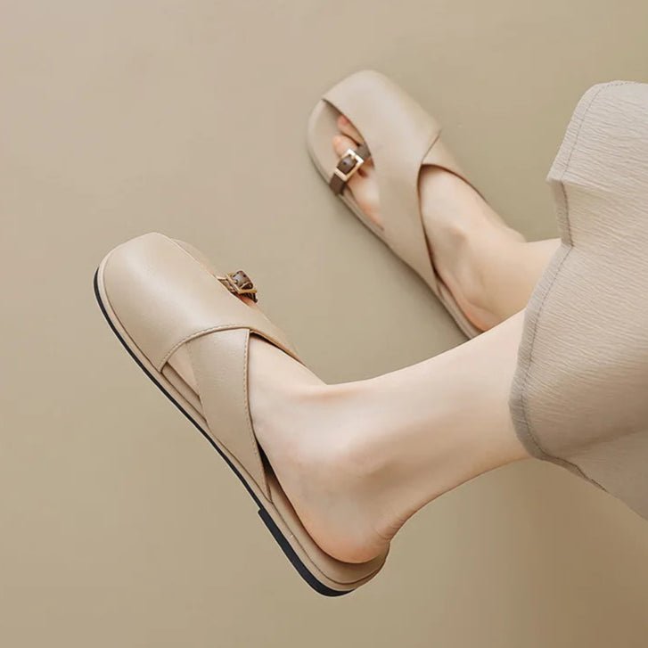 Ella | Fisherman Sandals Læder Kryds-Rem Flade Sandaler Kvinder