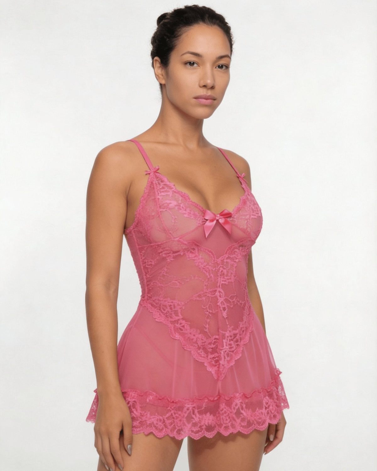 Lea | Gennemsigtig Blondekjole Chemise Mesh Blonder Satin G-streng