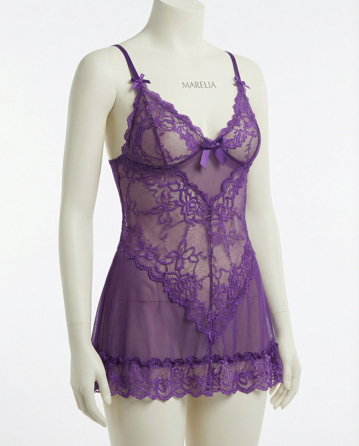 Lea | Gennemsigtig Blondekjole Chemise Mesh Blonder Satin G-streng
