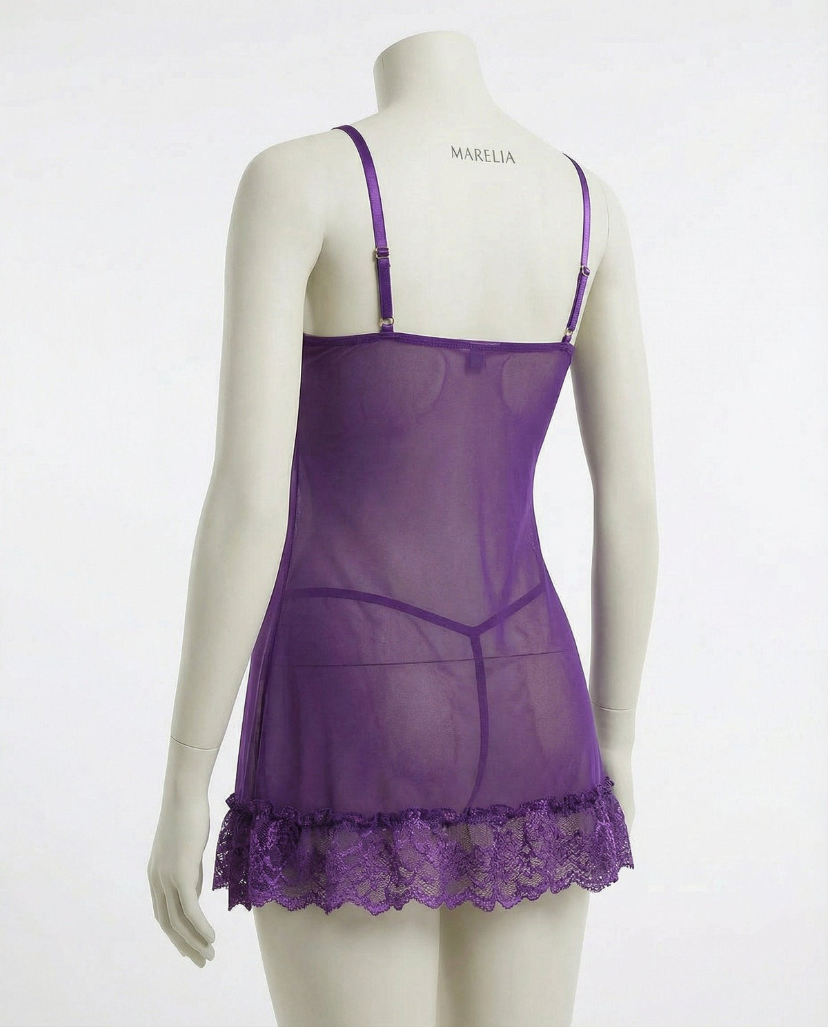 Lea | Gennemsigtig Blondekjole Chemise Mesh Blonder Satin G-streng
