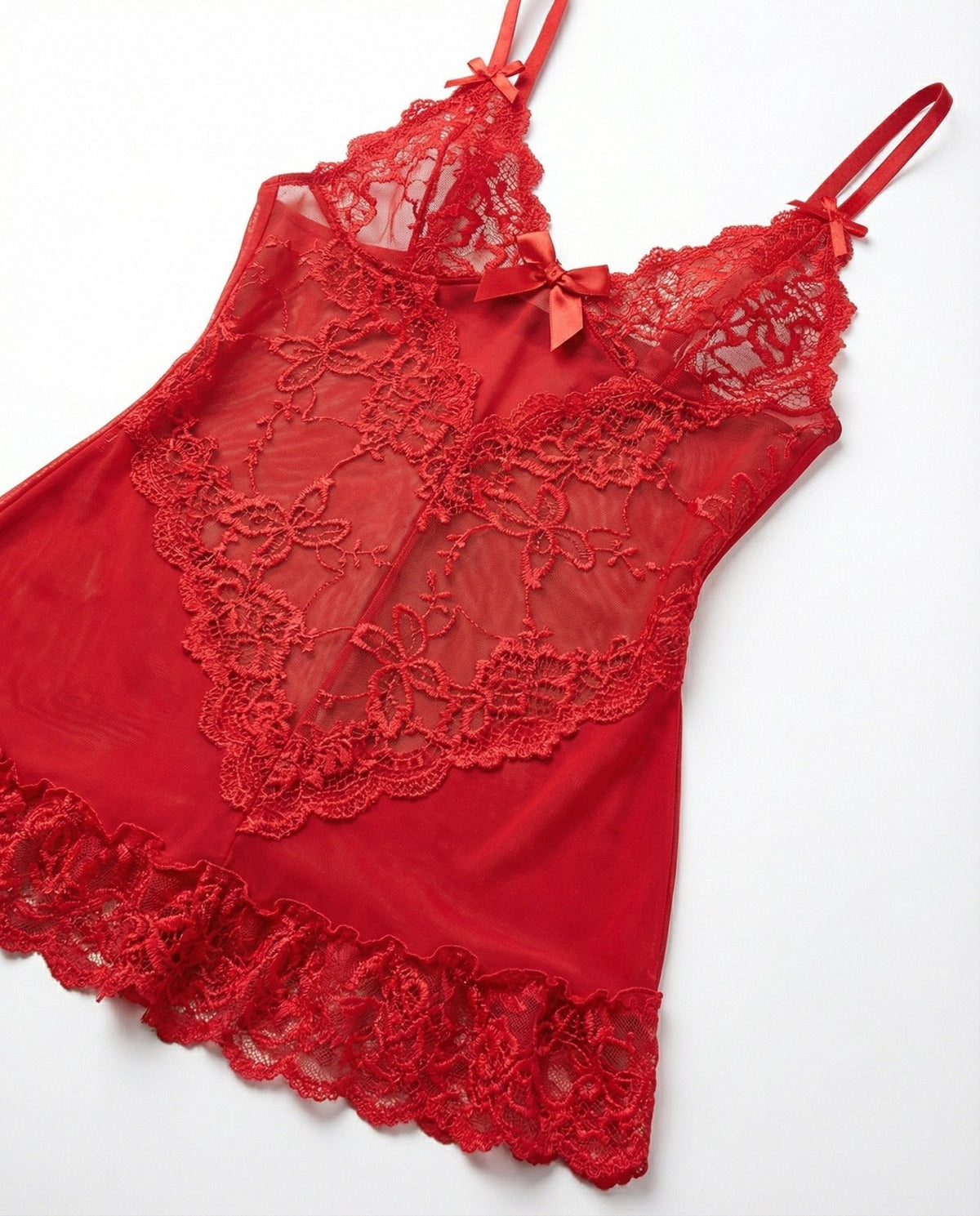 Lea | Gennemsigtig Blondekjole Chemise Mesh Blonder Satin G-streng