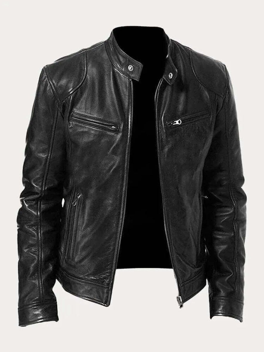 Malthe | Herre klassisk læder jacket sort biker jakke i ægte læder