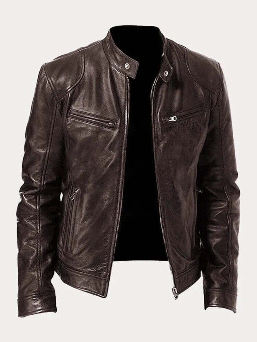 Malthe | Herre klassisk læder jacket sort biker jakke i ægte læder