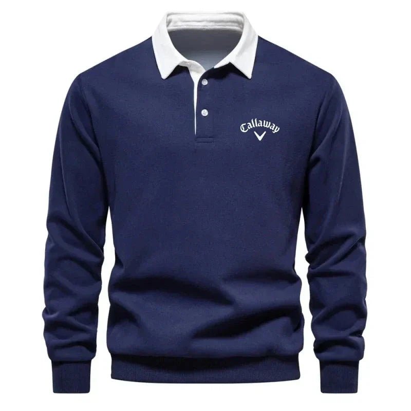 Elias | Herre Langærmet Kontrast-Krave Strikket Polo Sweatshirt
