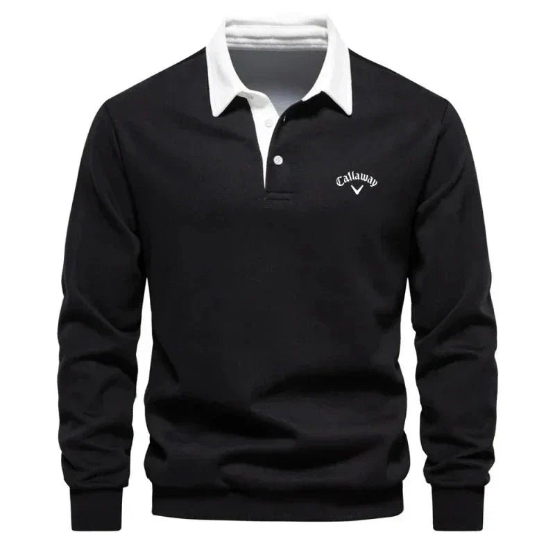 Elias | Herre Langærmet Kontrast-Krave Strikket Polo Sweatshirt