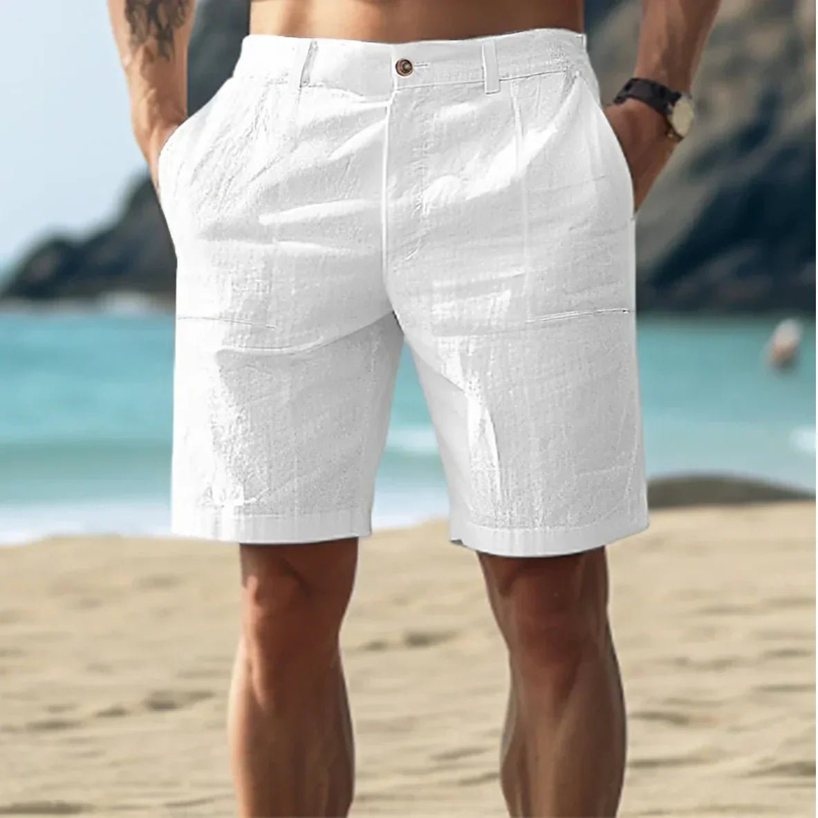 Frederik | Herre Linen Shorts Casual Flat-Front Sommer