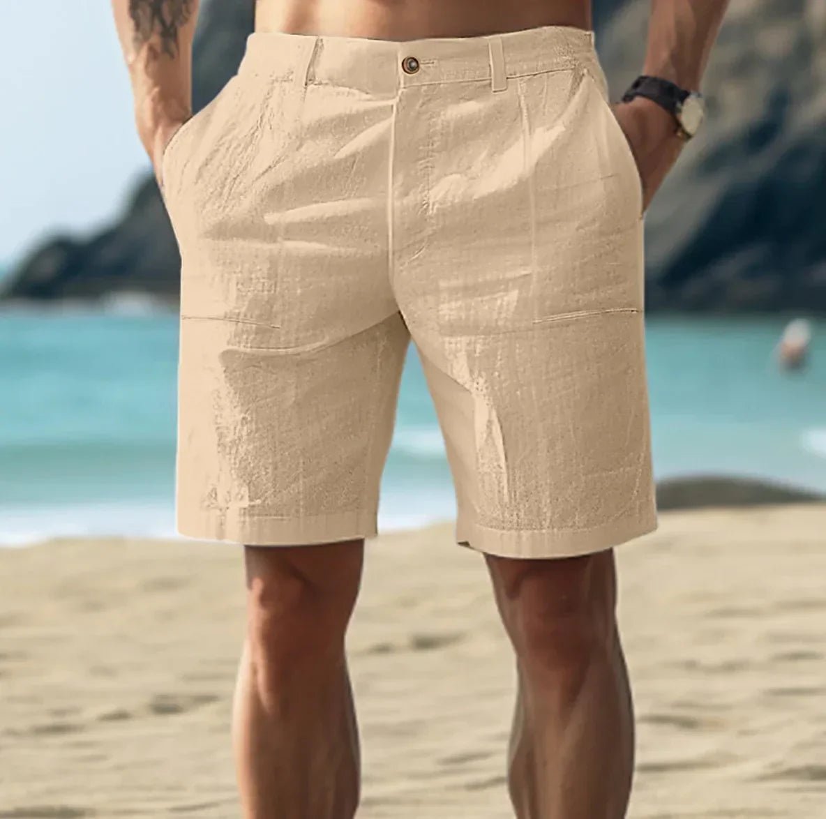 Frederik | Herre Linen Shorts Casual Flat-Front Sommer