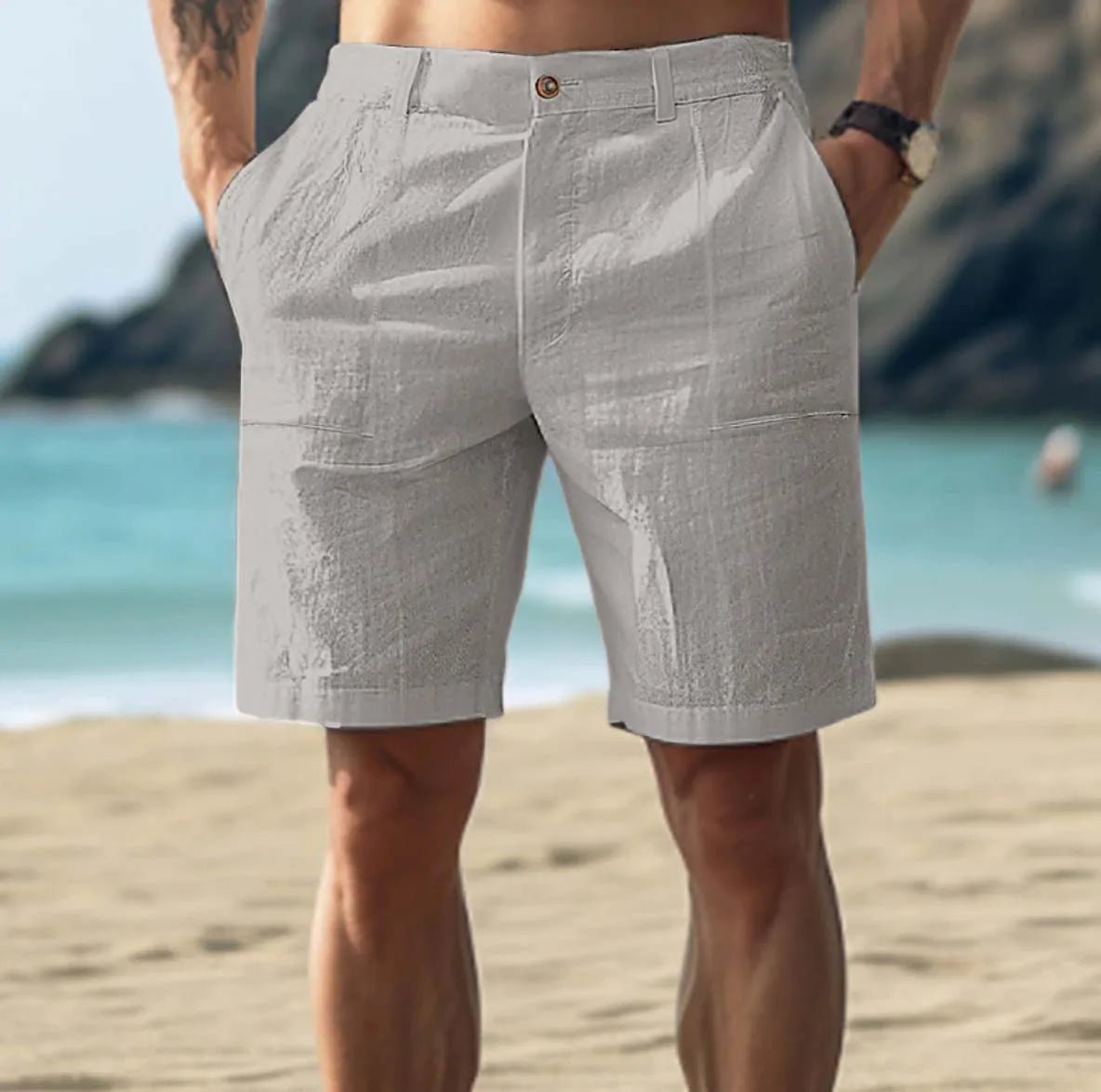 Frederik | Herre Linen Shorts Casual Flat-Front Sommer
