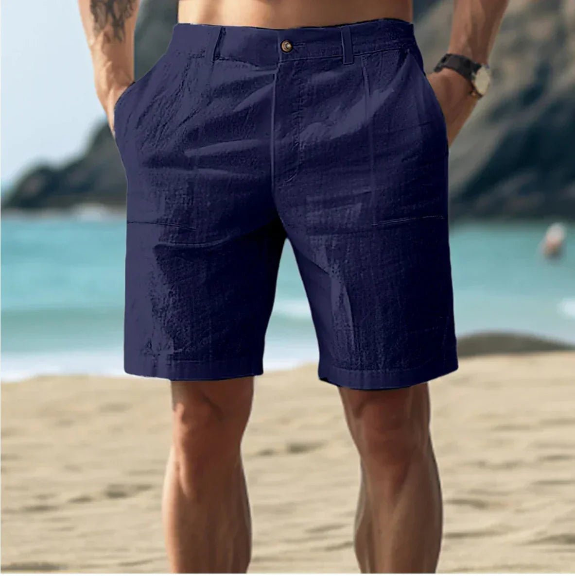 Frederik | Herre Linen Shorts Casual Flat-Front Sommer