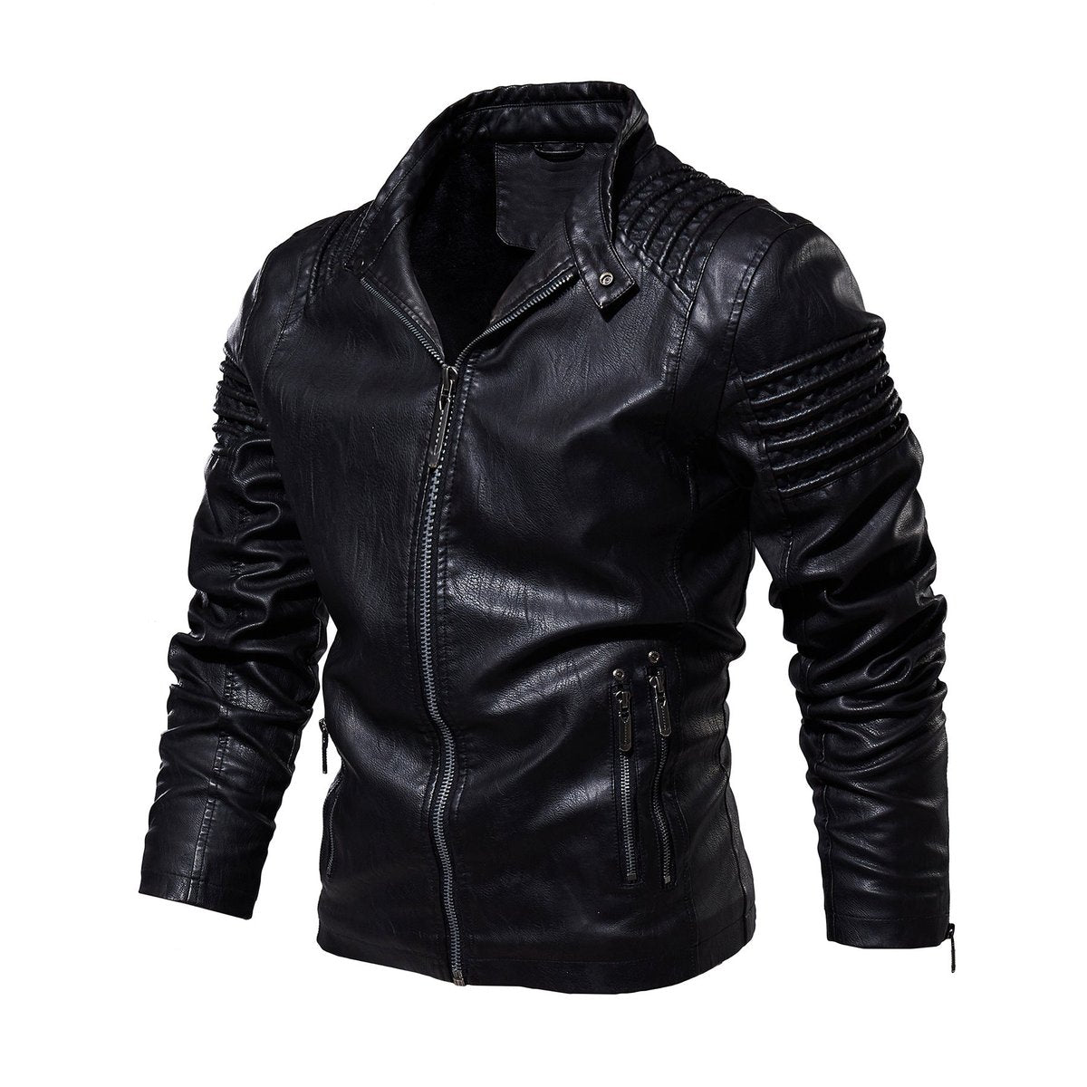 Victor | Herre motorcykel leather jacket strukturerede skuldre lynlås