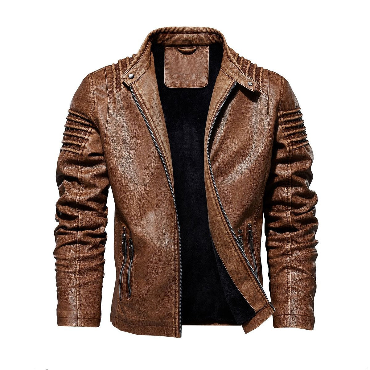 Victor | Herre motorcykel leather jacket strukturerede skuldre lynlås