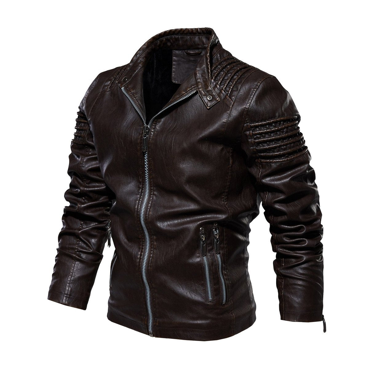 Victor | Herre motorcykel leather jacket strukturerede skuldre lynlås