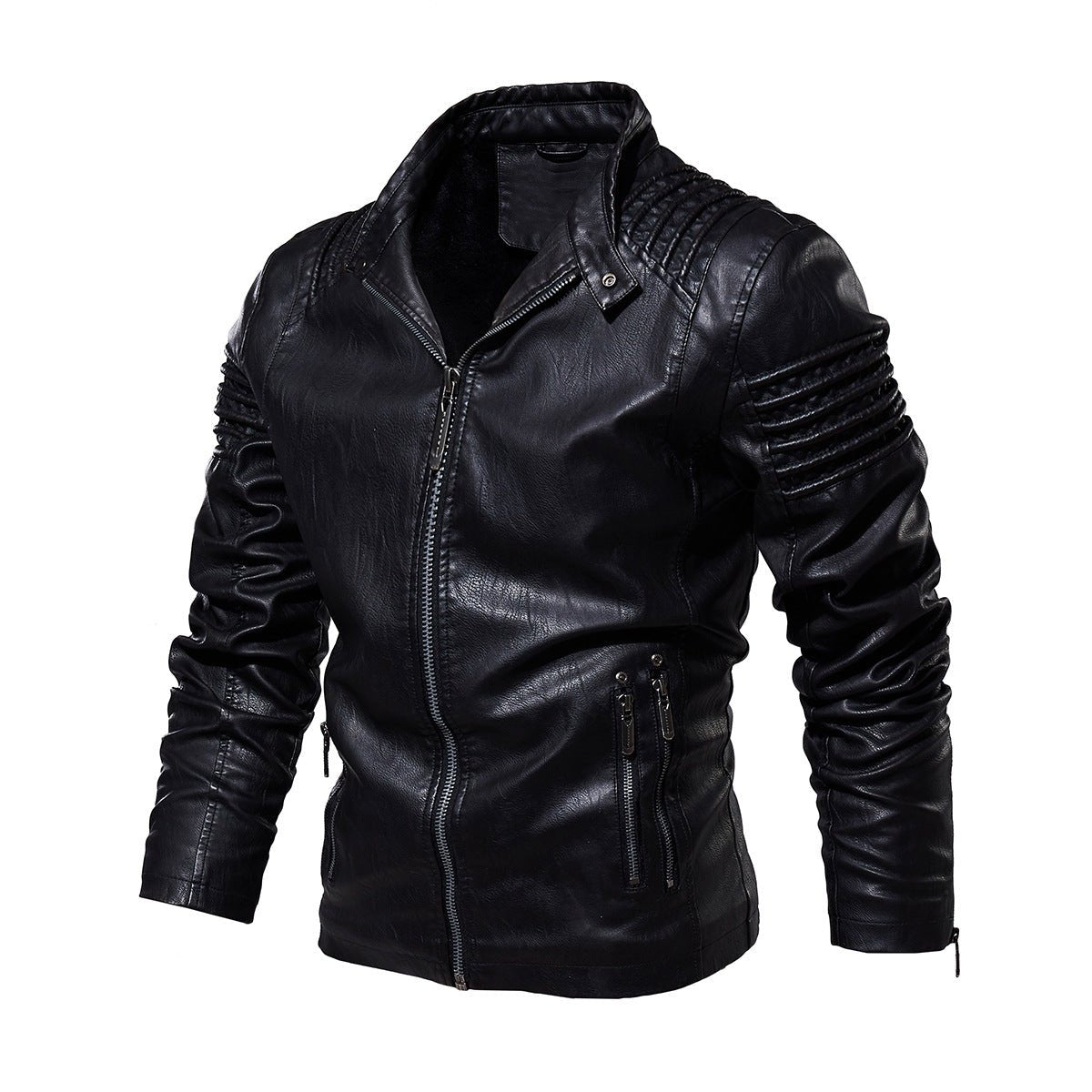 Victor | Herre motorcykel leather jacket strukturerede skuldre lynlås
