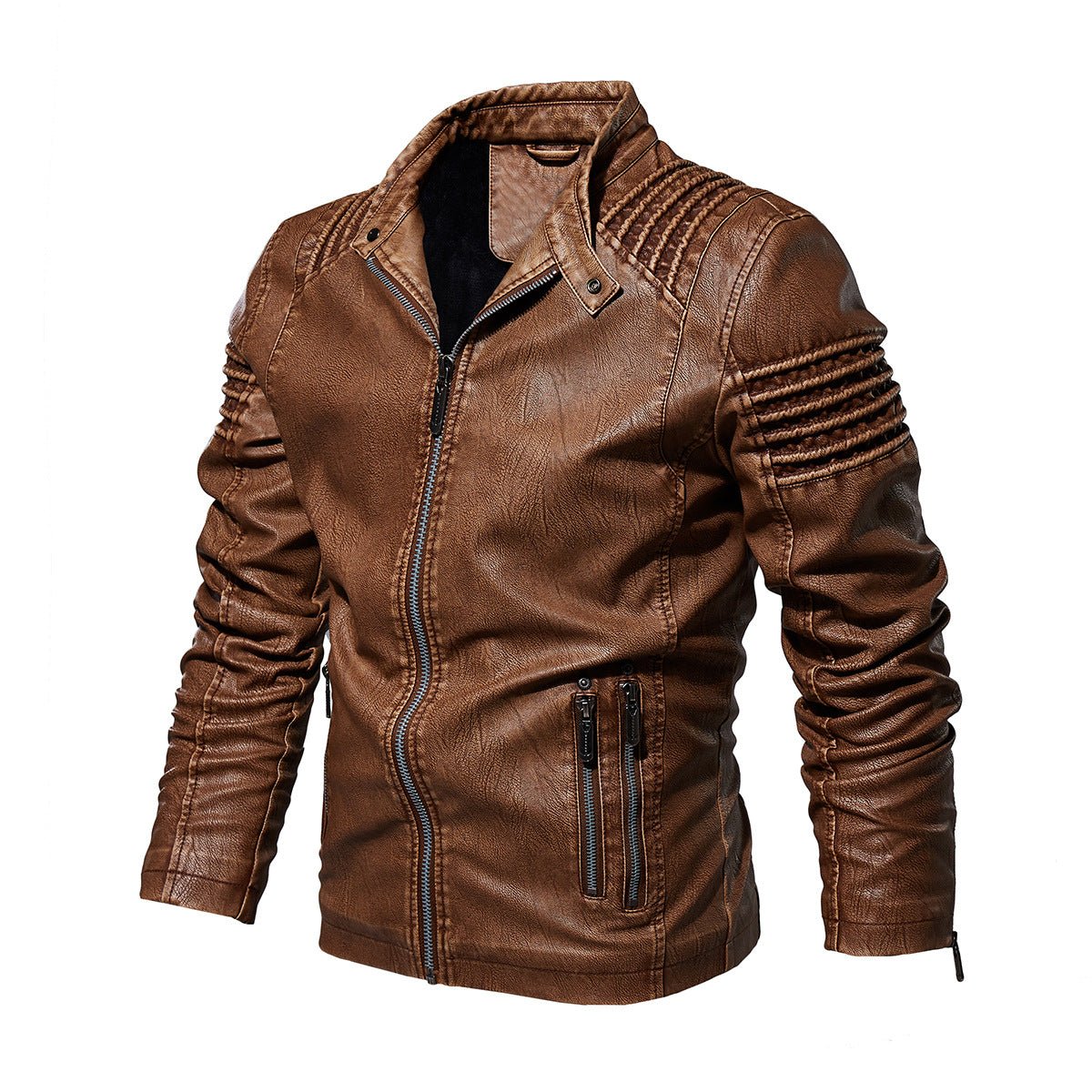 Victor | Herre motorcykel leather jacket strukturerede skuldre lynlås